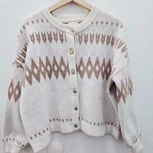 Song Of Style By Amee Song Women's Cream and Brown Patterned Sweater. Size S
